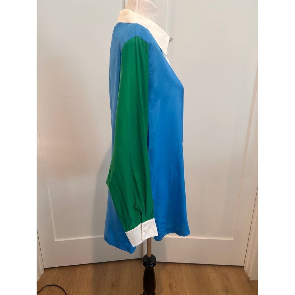 Linea by Louis Dell'Olio Silk Colorblock Button Down Blouse Blue Red Green 1X - Picture 4 of 8